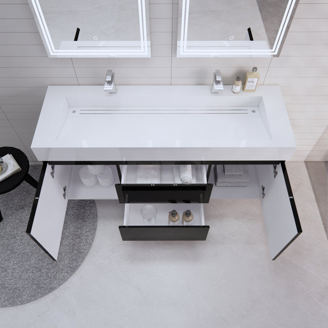 Babajide 60'' Wall-Mounted Double Bathroom Vanity Set